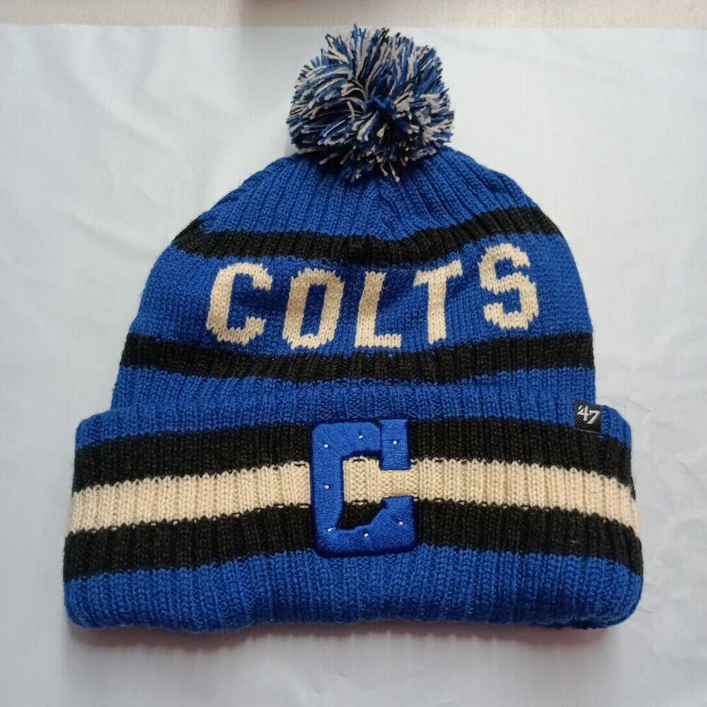 '47 Indianapolis Colts Bering Pom‎ Cuffed Knit Hat Big C Logo Blue